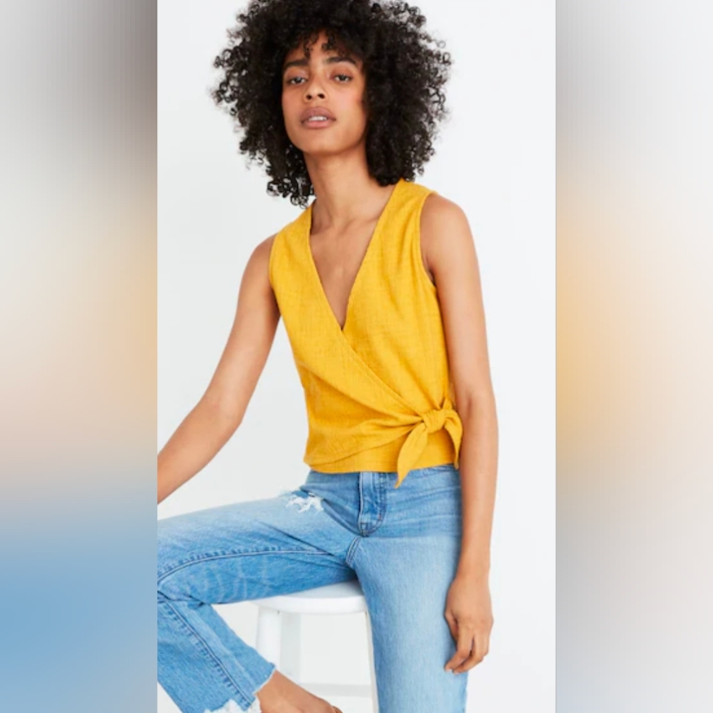 Madewell Sleeveless Wrap-Tie Yellow Tank Top Size XXS